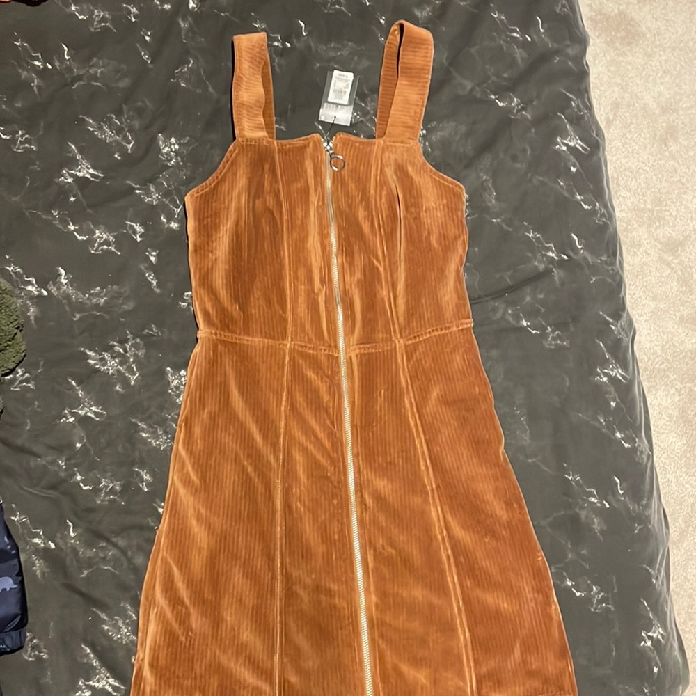 Tan corduroy zip-up dress